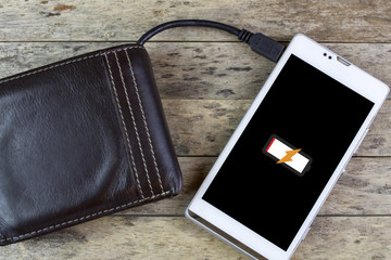 wallet with energy charge, charging smartphone