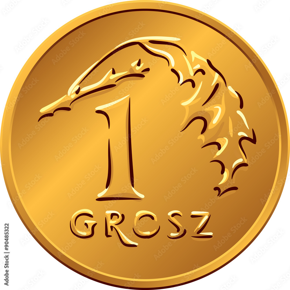 reverse Polish Money one Grosz copper coin - obrazy, fototapety, plakaty 