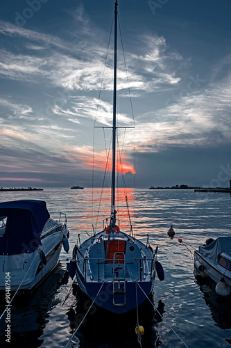Nowoczesny obraz na płótnie Sunset in the nautical smaller boats port. Trieste, Italy 6