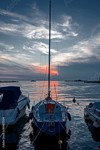 Naklejka na drzwi Sunset in the nautical smaller boats port. Trieste, Italy 6