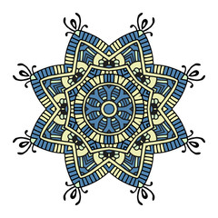 Wall Mural - Blue and yellow floral mandala