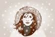 Handgezeichnete Frau mit Kapuze im Schnee