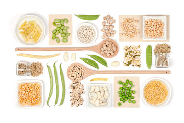 Wall Mural - various legumes on white background top view