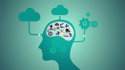 Poster - Thoughts appearing with cogs and clouds
