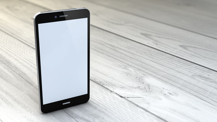 Wall Mural - empty smartphone over white wooden background