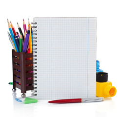 Wall Mural - notebook and school supplies on white