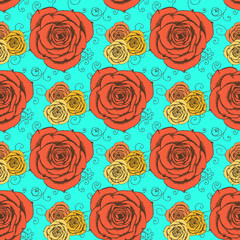 Wall Mural - Sketch roses in vintage style