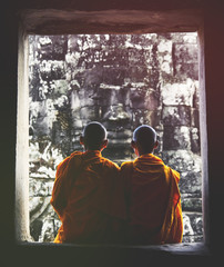 Wall Mural - Contemplating Monk Angkor Wat Siam Reap Cambodia Concept