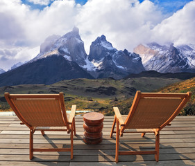 Wall Mural - The lounge chairs on wooden platform