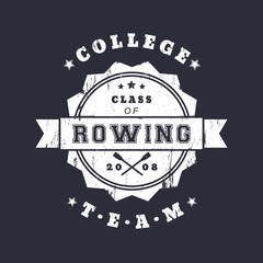 Sticker - College Rowing team vintage grunge emblem, logo with crossed oars, vector illustration, eps10, easy to edit