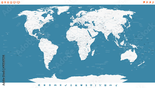 Papel de parede Steel Blue World Map and navigation icons - illustration