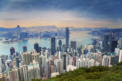 Naklejka dekoracyjna Hong Kong. Image of Hong Kong skyline view from Victoria Peak.