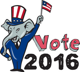 Wall Mural - Vote 2016 Republican Mascot Waving Flag Cartoon