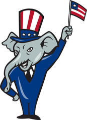 Wall Mural - Republican Mascot Elephant Waving US Flag Cartoon