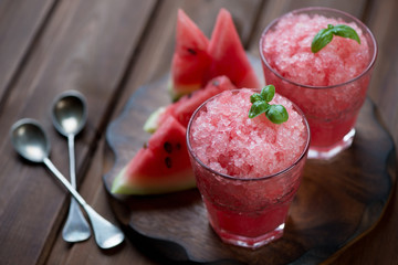 Wall Mural - Close-up of delicious watermelon granitas, selective focus