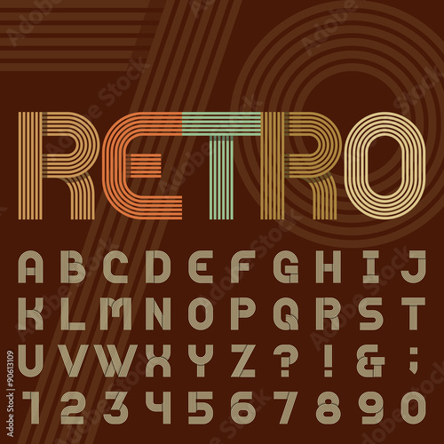 Poster Retro style stripe alphabet vector font
