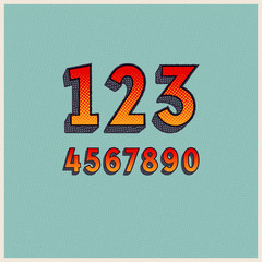 Wall Mural - Retro Font with Halftone Dots. Vector Grunge Numbers from 0 to 9