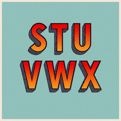 Poster - Retro Font with Halftone Dots. Vector Grunge Alphabet from S to X