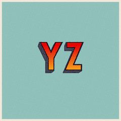 Poster - Retro Font with Halftone Dots. Vector Grunge Alphabet from Y to Z