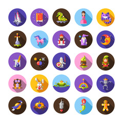 Wall Mural - Set of fairy tales flat design magic icons and elements