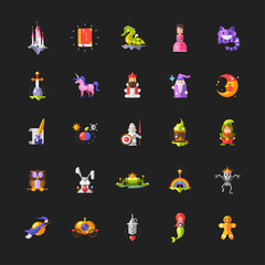 Wall Mural - Set of fairy tales flat design magic icons and elements