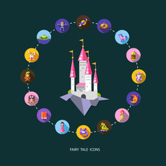 Wall Mural - Set of fairy tales flat design magic icons and elements