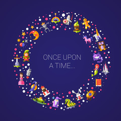 Wall Mural - Illustration of postcard with fairy tales flat design magic