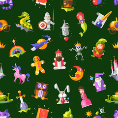 Wall Mural - Pattern of modern flat design fairy tales magic icons and