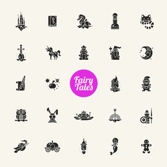 Wall Mural - Set of fairy tales flat design magic icons and pictograms