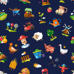 Wall Mural - Pattern of modern flat design  farm and agriculture icons