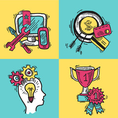 Sticker - SEO internet marketing colored sketch set