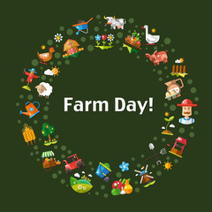 Wall Mural - Postcard template of modern flat design farm and agriculture
