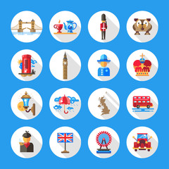 Sticker - Set of flat design England travel icons, infographics elements