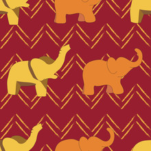 Colorful Seamless Pattern With Yellow And Orange Elephants