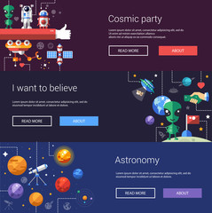 Wall Mural - Set of flat design flyers and headers with space icons