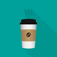 Disposable coffee cup icon with beans logo