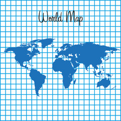 Wall Mural - Map of land in the background checkered blue illustration