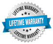 lifetime warranty 3d silver badge with blue ribbon