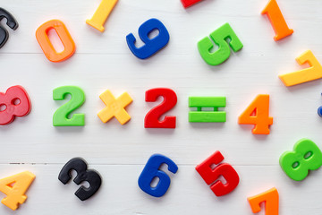 Wall Mural - Plastic numbers with math formula in a middle