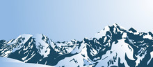 Snowy mountains in the morning. Vector illustration