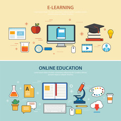 Wall Mural - online education and e-learning banner flat design template