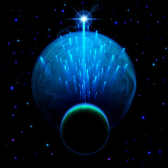 Wall Mural - two planets and star shower