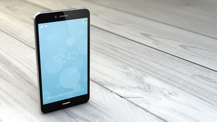Wall Mural - smartphone over white wooden background