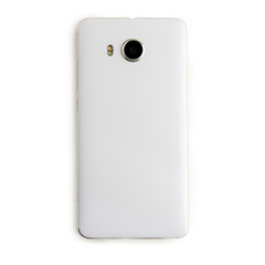 back view of white smart phone on white background