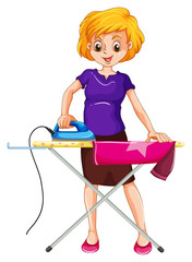 Poster - Woman ironing clothes on the ironing board