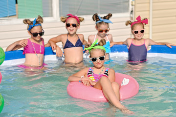 Sticker - Portrait of children on the pool in summer