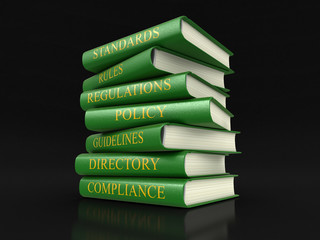 Poster - Stack of compliance and rules books (clipping path included)