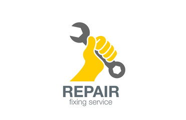 Hand holds Spanner Logo Repair concept vector design