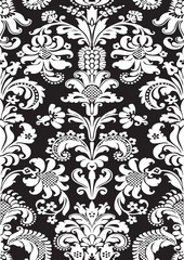  Vector seamless floral damask pattern black and white