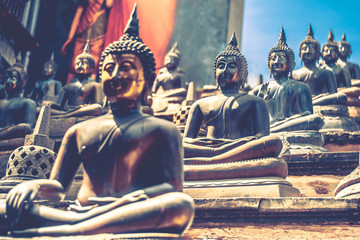 Buddha statues in Buddhist temple in Colombo, Sri Lanka